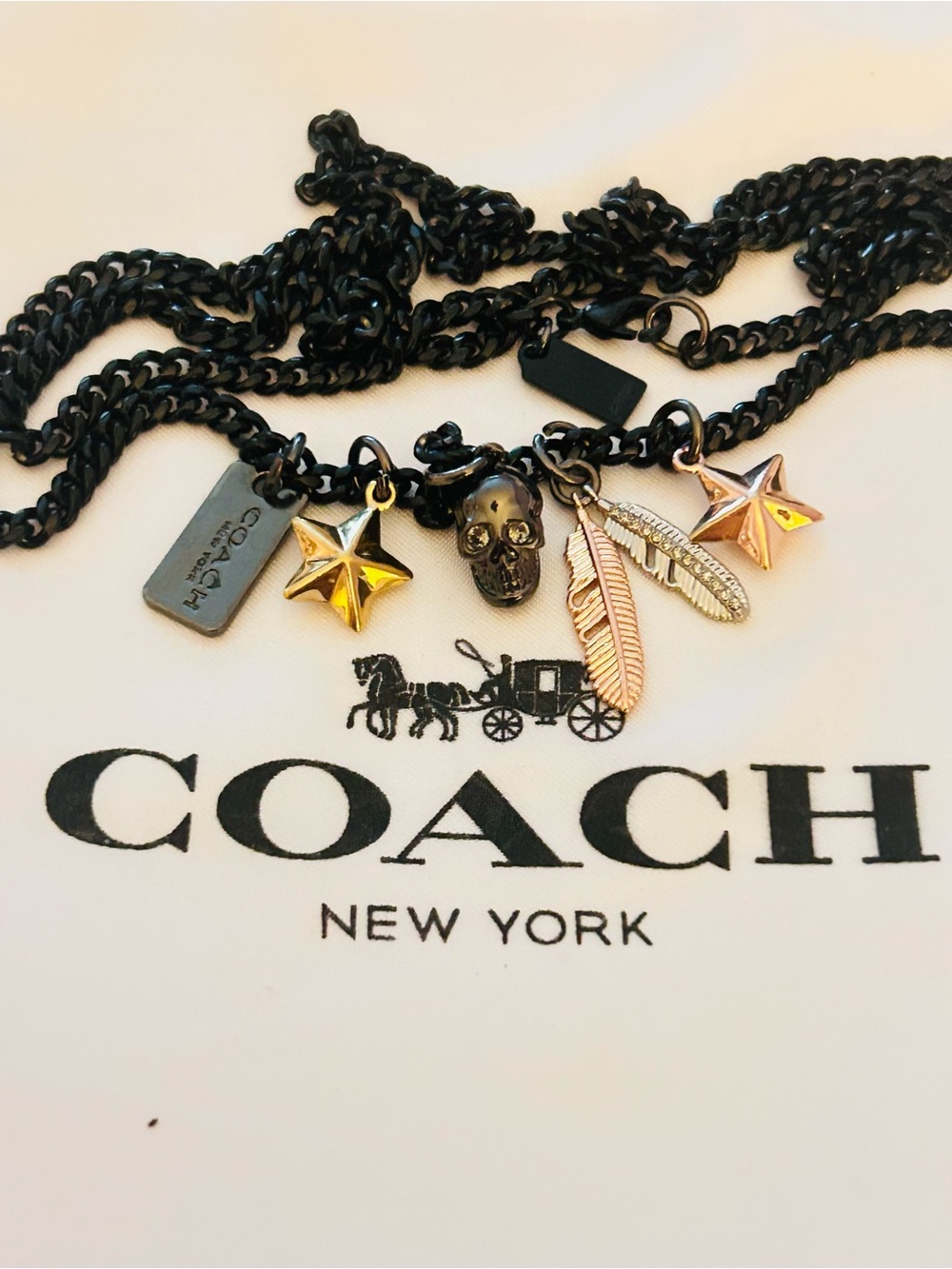 EXTREMELY RARE Coach Black Chain Necklace with Skull, Feather, Star Charms - Picture 3 of 16